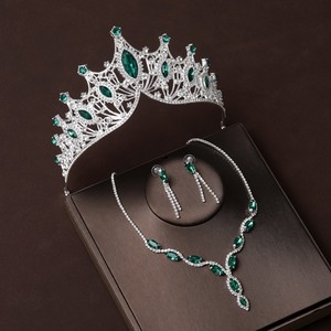 Set da Sposa Europeo e Americano in <span class=keywords><strong>Tre</strong></span> Pezzi, Corona da Principessa per Adulti con Strass Verdi, Lussuosa e Sontuosa - Product Image 6