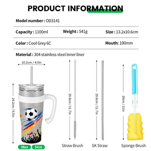 Vaso Térmico de Acero Inoxidable 304 con Asa y Popote, Aislamiento al Vacío, Frío/Calor, 12 Horas, Regalo de Recuerdo para Aficionados al Fútbol - Product Image 2