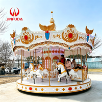Manège LED Carrousel pour Parc d'Attractions, Design Luxe Blanc et Or, pour Fêtes Foraines et Carnavals