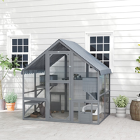 Grand enclos pour chat extérieur de luxe moderne de haute qualité en bois de sapin massif certifié, résistant aux intempéries, avec plusieurs plateformes