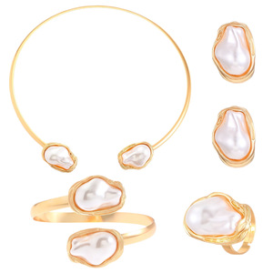 Parure de bijoux uniques et élégantes en perles d'eau douce véritables irrégulières, plaquées rhodium, style vintage, pour mariée, pour femme - Product Image 5