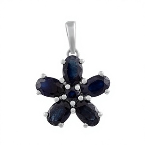 Pendentif en saphir multicolore en forme de fleur, serti de griffes en argent sterling 925, style classique, unisexe, à porter au quotidien - Product Image 3