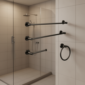 Ensemble de porte-serviettes mural à 2 barres en acier inoxydable noir, accessoire de salle de bain minimaliste - Product Image 2