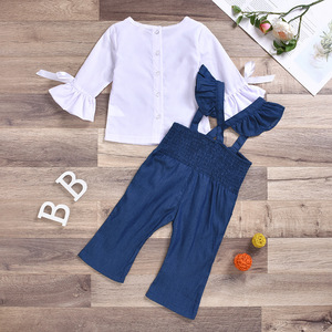 Nouveaux ensembles de vêtements pour enfants tendance, ensembles de vêtements pour filles d'été, t-shirt à manches longues décontracté + pantalon à bretelles, 2 pièces, ensembles de vêtements pour filles - Product Image 4