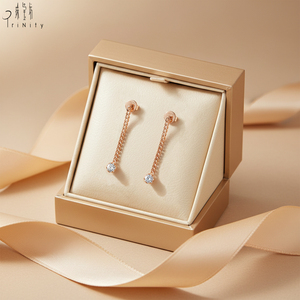 Fournisseur de Hong Kong, bijoux fins, or rose massif 18 carats, véritable diamant naturel, chaîne cubaine, boucles d'oreilles pendantes, cadeau d'anniversaire pour femmes - Product Image 3