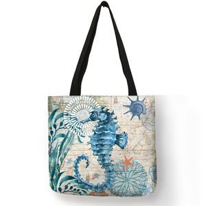 Sac à bandoulière en toile de jute pour femmes, imprimé de tortues marines colorées, sac fourre-tout en lin naturel, sac de plage en jute pour les vacances - Product Image 5