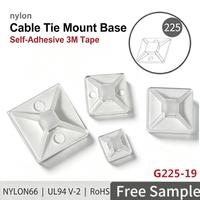Support de fixation de câble industriel en nylon, carré 19 mm, auto-adhésif, sans perçage, base collante, Nylon66 UL94, support de câble PA66 RoHS