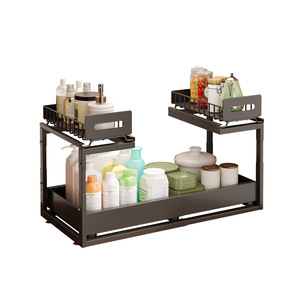Organisateur de cuisine à 2 étages extensible <span class=keywords><strong>sous</strong></span> l'évier <span class=keywords><strong>Étagère</strong></span> coulissante en métal <span class=keywords><strong>Tiroir</strong></span> réglable Panier de rangement Cabinet <span class=keywords><strong>Étagère</strong></span>s à épices - Product Image 6