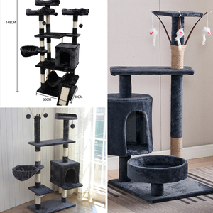 شجرة قطط عصرية عالية الجودة باللون الرمادي الداكن، صديقة للبيئة، مكونة من 4 مستويات، معبأة في كرتون، بارتفاع 125 سم - Product Image 6