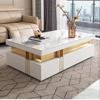 Ensemble de table basse et meuble TV convertible moderne de luxe avec plateau en acier inoxydable et ardoise pour salon, villa, maison