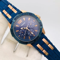 Montre chronographe à quartz pour hommes, trois sous-cadrans, bracelet en silicone bicolore, grands chiffres, montre-bracelet sport décontractée, multicolore