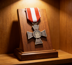<span class=keywords><strong>Broche</strong></span> personnalisée vintage en forme <span class=keywords><strong>de</strong></span> croix <span class=keywords><strong>de</strong></span> Hambourg, insigne emblème château en argent antique avec ruban rouge et blanc, médaille <span class=keywords><strong>de</strong></span> collection - Product Image 2