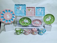 Assiettes à salade carrées en céramique de 8 pouces peintes à la main Design moucheté moderne Plats de dîner plats pour les ensembles de décoration de Pâques