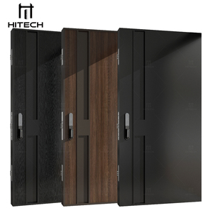 Hitech-Porte d'entrée de villa en bois américain avec bandes d'acier Porte en acier avec placage de bois Porte principale externe en acier galvanisé blindé en bois - Product Image 4
