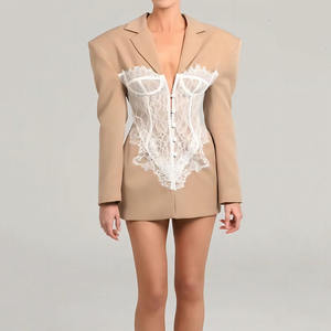 Giacca da donna autunnale RNSHANGER giacca Casual da donna <span class=keywords><strong>con</strong></span> cuciture in <span class=keywords><strong>pizzo</strong></span> monopetto Blazer Blazer da donna Vintage giacca sottile da donna - Product Image 2