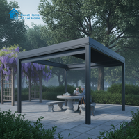 Pergola bioclimatique en aluminium à lames orientables avec éclairage LED - Abri solaire imperméable et durable de style antique pour patio extérieur et jardin