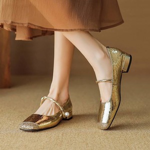 French Thick Heel Toe Pearl Fairy Lady's Shoes Women Spring Petites Sequin Flats Low Heel Flats - Product Image 3