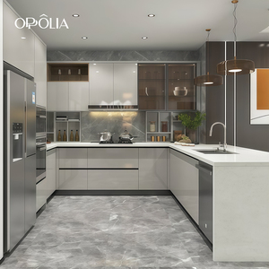 Isola Cucina Moderna OPPOLIA Peninsula con Armadio Contenitore, Design Lussuoso e Personalizzato, Mobili da Cucina Laccati Completamente Attrezzati - Product Image 2