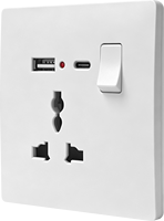 Prise murale électrique noire 1 poste de la série S25, norme britannique, avec ports de charge USB-A et Type-C, panneau mural universel
