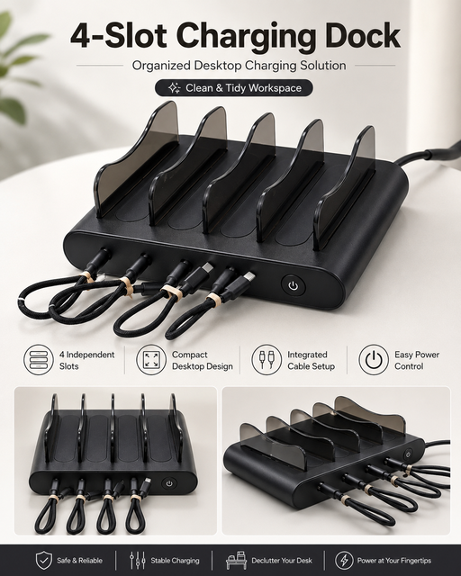 Multi-Function Universal USB Charging Dock Quick Charging Station QC3.0 PD 5V/2.4A OTP OVP OCP Mobile Phone Fireproof Material