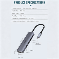 Hub de connexion multiport Aigo Type-C 5-en-1, USB3.0 USB2.0, 100W PD pour périphériques multiples, travail quotidien professionnel