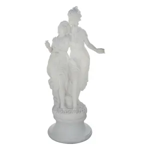 Two standing ladies statue sculpture made of natural white marble