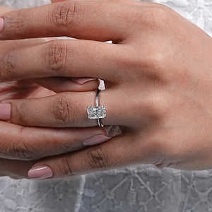 Anillos personalizados de lujo de gama alta de 18K, 14K, 10K, oro sólido, corte radiante, Diamante cultivado en laboratorio, solitario, ropa nupcial para mujer, anillos de promesa OEM - Product Image 6