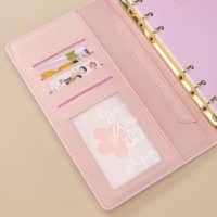 Carnet à 6 anneaux en cuir PU rose