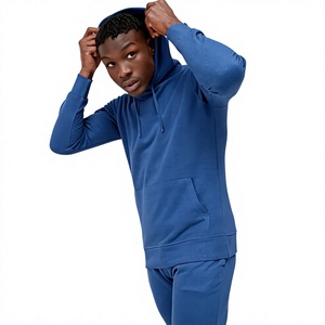 Chándal Azul con Capucha para Hombre, Manga Larga, Color Sólido, Ropa Casual, 100% Algodón, Transpirable, Corte Regular, Estilo Invernal, Resistente al Viento - Product Image 3