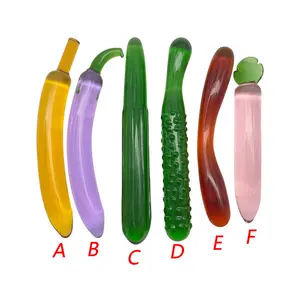 सब्जी गिलास Dildo थोक पारदर्शी कांच ककड़ी केले बैंगन डबल अध्यक्षता फल Dildo गुदा सेक्स खिलौने