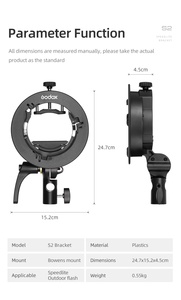 Support de fixation <span class=keywords><strong>Godox</strong></span> S2 type S avec monture Bowens pour flashs AD200, AD400PRO, V1, <span class=keywords><strong>V860II</strong></span>, snoot et boîte à lumière - Product Image 5