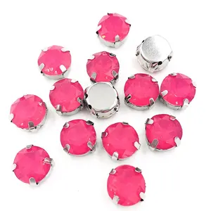 Round Shape Sew On Resin Rhinestones With Silver Claw