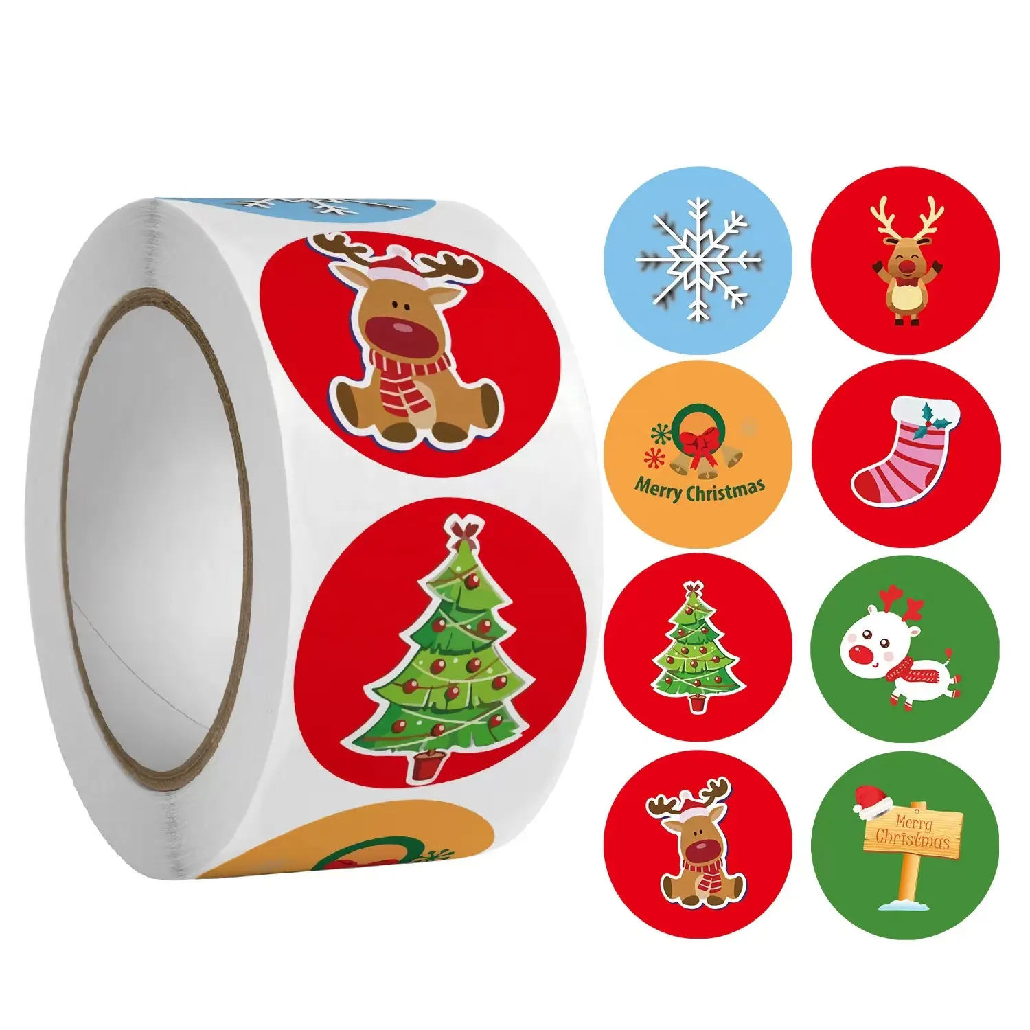 500PCS/롤 1 인치 도매 라운드 라벨 메리 크리스마스 스티커 아이 선물 상자 포장 휴일 장식