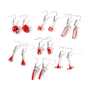 Boucles d'oreilles pendantes Halloween Terreur Lame de Scie Hachette Sang Rouge pour Femme, Ensemble de Boucles d'oreilles Crochet <span class=keywords><strong>Dent</strong></span> de Crâne, Bijoux de Fête - Product Image 1