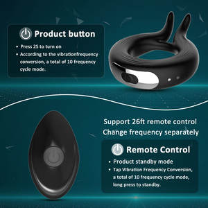 Anillo vibrador remoto para pene, 10 vibraciones de silicona para parejas, vibrador para retrasar la eyaculación, anillos para pene, anillo para pene, Juguetes sexuales masculinos para hombres - Product Image 5