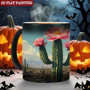 Tasse à changement de couleur sensible à la chaleur 11oz en céramique noire givrée vierge avec motif Cactus Désert - Product Image 6