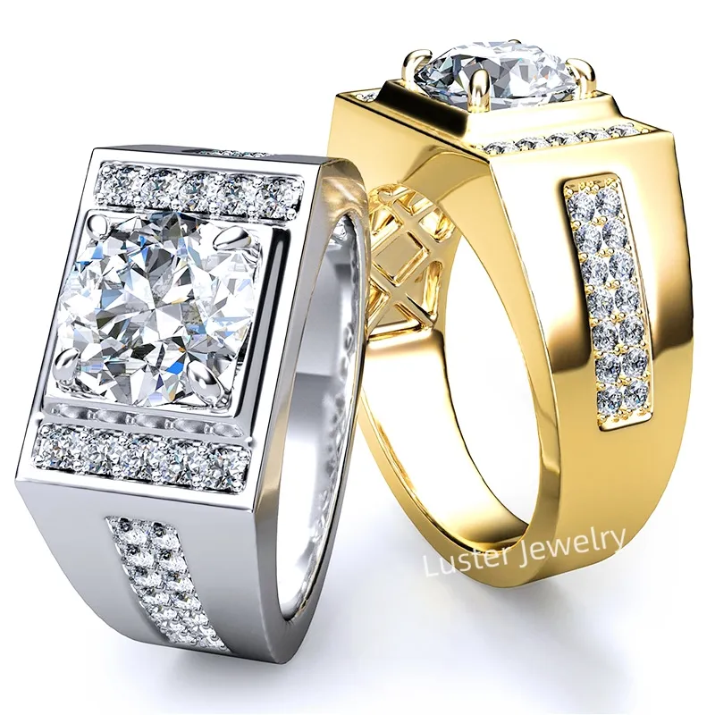 Luster jewellery 1.2ct 10/18k wedding band ring for men real solid gold 14k, diamond moissanite engagement ring