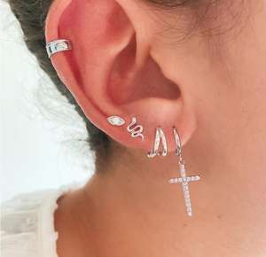 Gioielli minimalisti in argento Sterling 925 placcato oro 18 carati moderni piccoli doppi cerchi doppi orecchini a cerchio Duo per le donne - Product Image 3