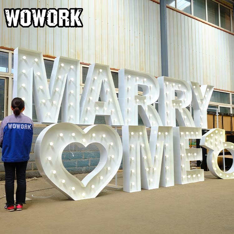 منتج مخصص من WOWORK مصباح ضوئي عملاق ثلاثي الأبعاد بتصميم 2 قدم 4 قدم 5 قدم مع حروف will you marry me وmarquee مصابيح لحمل مستلزمات الزفاف وأعياد الميلاد