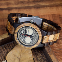 Jam Tangan Kayu Pria Baru Jam Tangan Kuarsa Pola Pohon Kreatif Jam Tangan Bergaya Unik Estetika Vintage Minimalis 40Mm