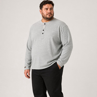 Kaos Henley Lengan Panjang Pria Bergaris dengan Kancing Depan, Gaya Vintage Kasual, Ukuran Besar dan Tinggi, Plus Size, Oversized, Relaxed Fit 6XL 7XL