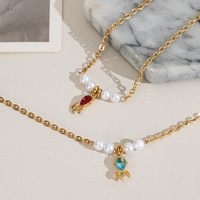 Bracelet minimaliste en acier inoxydable hypoallergénique plaqué or 18 carats avec perle d'eau douce et zircon incrusté pour femmes Q329