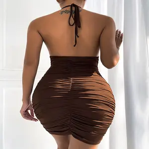 Summer Sexy Club Party Bodycon Mini Dress Women Sexy Backless Slim Halter Tie Hip Mini Dress