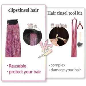 AliLeader Venta al por mayor Clip-In Hair Extension Party Highlight Tinsel con brillo brillante y brillante Fácil de usar con clips - Product Image 3