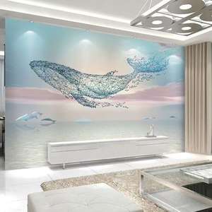Murales 3D Subacuáticos Divertidos, Papel Tapiz de Ballenas Cómicas, Arte Mural Único Impermeable Autoadhesivo para Jóvenes Exploradores - Product Image 1