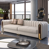Canapé Sectionnel de Salon en Cuir Véritable de Style Italien, Ensemble de Meubles de Luxe Modernes