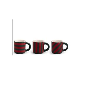 Set di 3 Tazze da Caffè in Ceramica NBC Holly CC100 con Strisce Rosse e Nere - Product Image 1