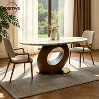 Table à manger ronde en marbre de style nordique moderne, base en bois massif, mobilier de salle à manger de luxe design pour appartement et maison