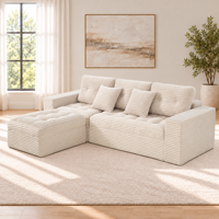 Modulares Cloud-Sofa-Set 105 Zoll DIY Ecksofa mit Ottoman Reiner Schaumstoff Kunstfell Samt Wohnzimmermöbel