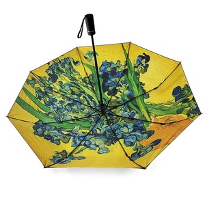 Pongee jarrón con lirios contra un fondo amarillo a prueba de viento compacto viaje automático plegable portátil regalo de negocios paraguas - Product Image 3